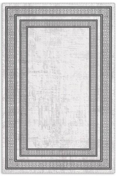 Pastel Home Gray Anthracite Framed Modern Chenille Carpet Runner Rug Living R...