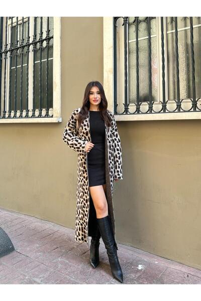 TOFİX textile سترة طويلة شتوية منسوجة بنقشة الفهد