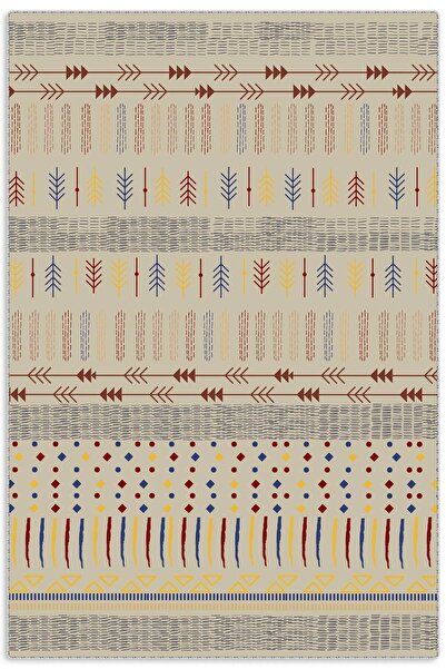 Pastel Home Bohem Tarzı Etnik Desenli Şönil Halı Kilim Yolluk Bej Renkli Çocu...
