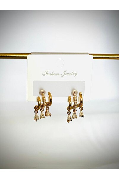 DEMOKAN أقراط نسائية من حجر الزركون المستورد مكونة من 3 حلقات معلقة مضادة للتشوه