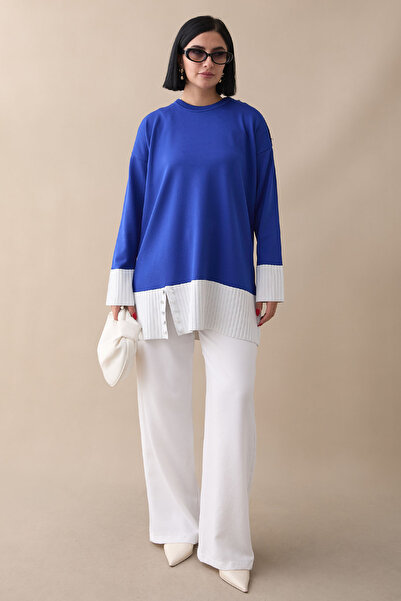 InStyle Sax Blue Tunic with Stone Detail Knitwear Garnish