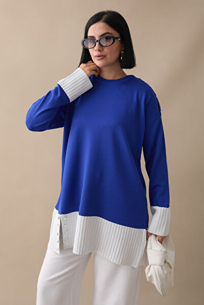 InStyle Sax Blue Tunic with Stone Detail Knitwear Garnish