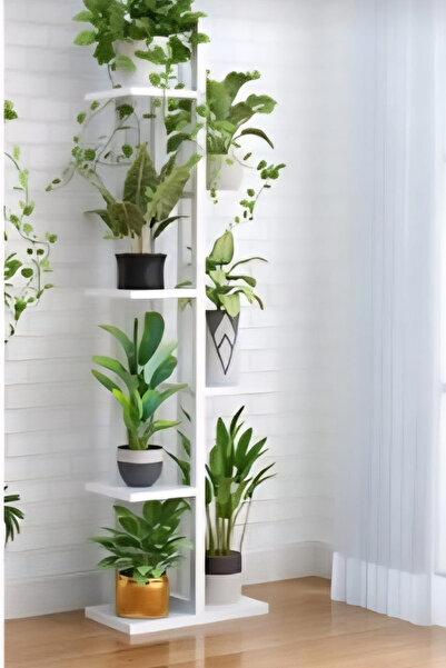 Genel Markalar Metal Çiçeklik Beyaz 6 Bölmeli Raflı Saksılık