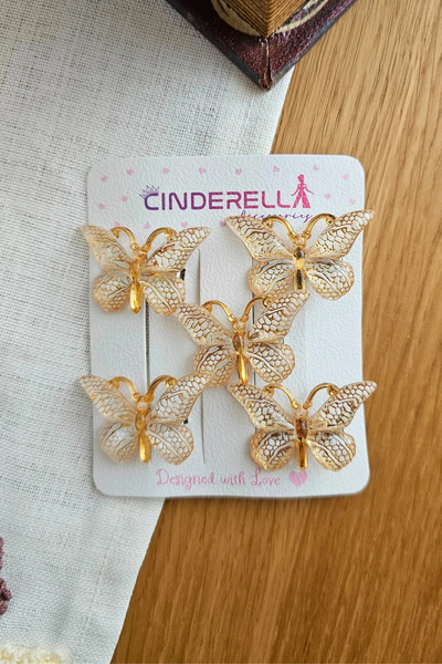 Cinderella مجموعة من 5 مشابك شعر على شكل فراشة من السيليكون مع تفاصيل من الذه...