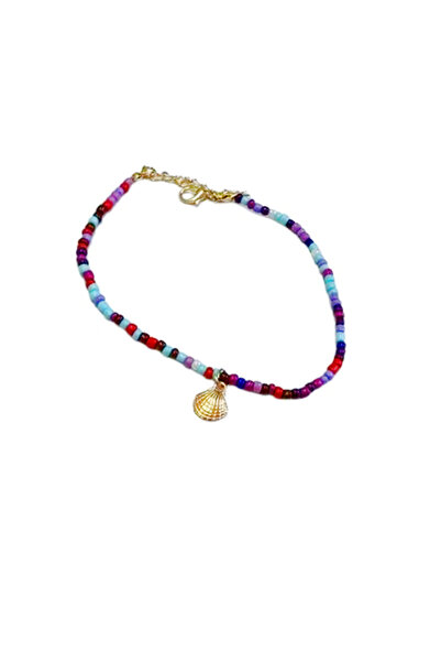 KESNUP Βραχιόλι ποδιού με μενταγιόν κοχύλι, Χρυσό / Πολύχρωμο