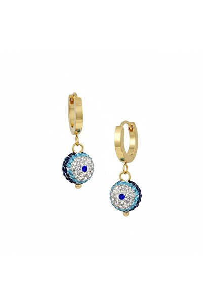 SEO JEWELRY Nazar Boncuklu Taşlı Çelik Halka Küpe