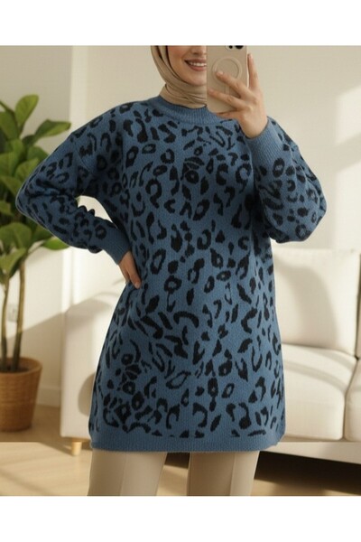 Modamorfo Tunica din tricotaje moale cu model pe jumatate de gat - Petrol