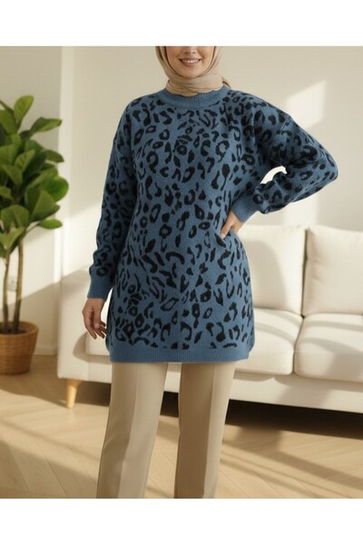 Modamorfo Tunica din tricotaje moale cu model pe jumatate de gat - Petrol