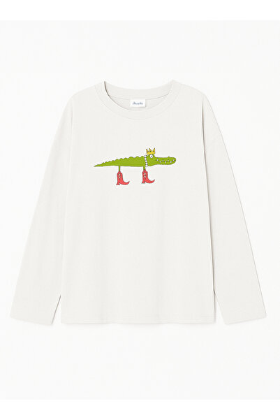 Disante %100 Pamuk Oversize Fit Crocodile Baskılı - Bisiklet Yaka Uzun Kollu ...