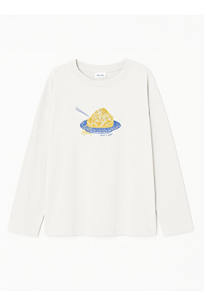 Disante %100 Pamuk Oversize Fit Cacio e Pepe Baskılı - Bisiklet Yaka Uzun Kol...