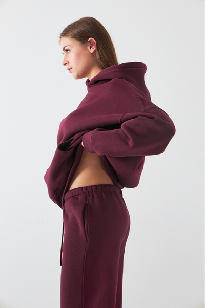 The Champ Clothing Oversize Unisex Φούτερ Hoodie Claret Red – Φούτερ με κουκούλα, 3 κλωστών Fleece, Τσέπη καγκουρό, Basic