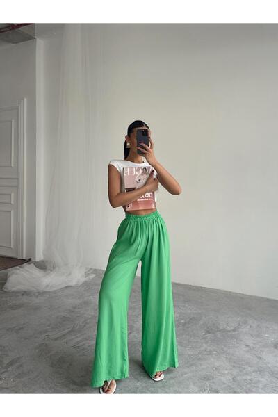 mydukkan.co Bel Lastik Tiril Palazzo Pantolon Çimen Yeşili