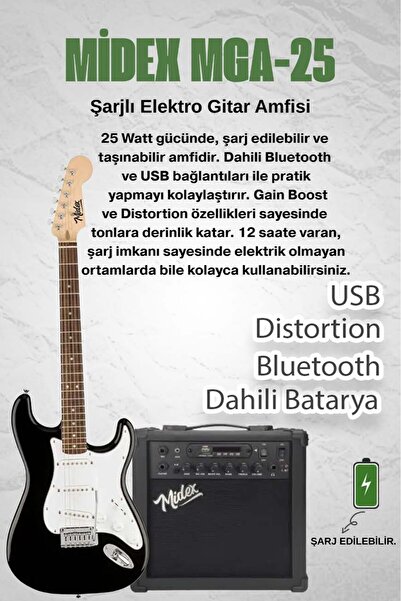 Midex Rph-30wb-25amp Gül Klavye Sss 25w Amfili Elektro Gitar Seti