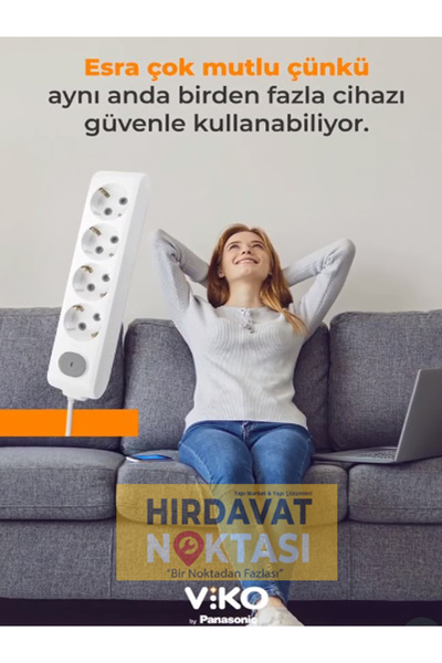 VİKO 4' lü Topraklı Çocuk Korumalı 2 Metre Kablolu Grup Priz