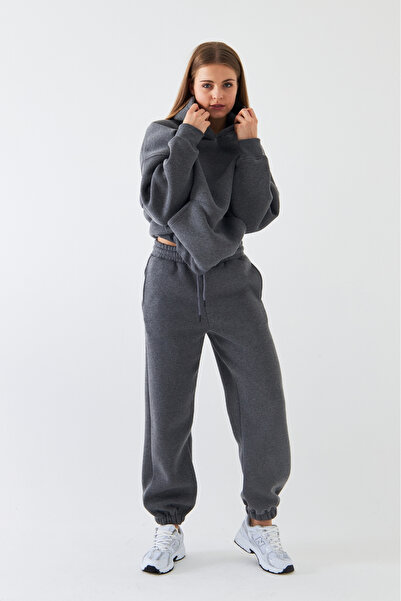 The Champ Clothing Oversize Unisex Sweatshirt Hoodie Smoked Melange – Φούτερ με κουκούλα, 3 κλωστές φλις, τσέπη καγκουρό, βασικό