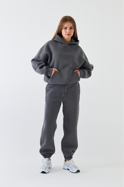 Gia Collection طقم رياضي كبير الحجم للجنسين بلون ميلانج مدخن – أساسي، 3 خيوط ...