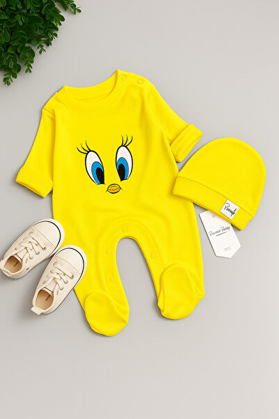 caliskanonline Baby Romper with Blue Eye Detail and Hat Accessory