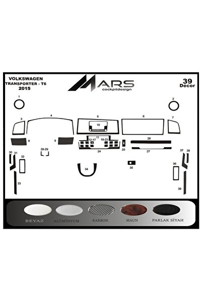 Marscockpitdesign فولكس واجن ترانسبورتر كونسول-توربيدو 2015-2018 39 قطعة
