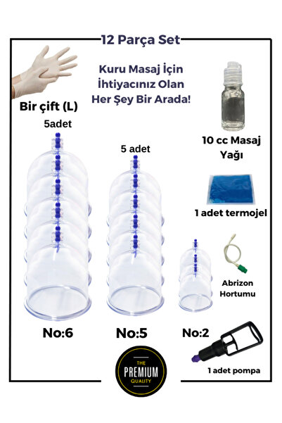 Tilda BSC. & Home 12 Kupa Masaj Yağlı Full Set Masaj Kupa Seti Çatlak Giderici Silikon Hacamat Kupası ve Vakum Pompası