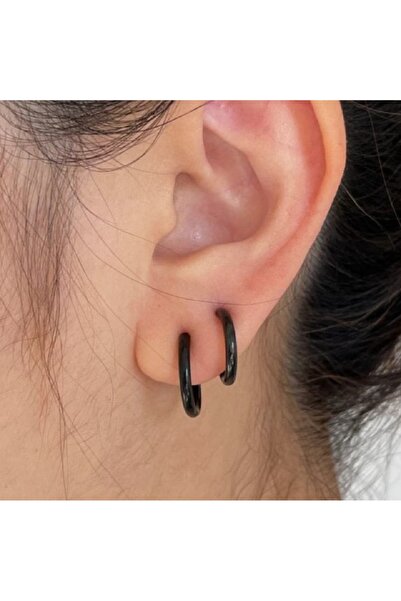 Heppii Surgical Steel Straight Earrings Set 4 Pieces Black