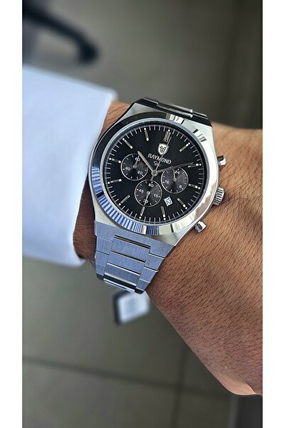 Raymond ساعة يد رجالية RYM-81051 LUX CRONO - هيكل وسوار من الفولاذ - زجاج الياقوت - ضمان لمدة عامين SS-BK