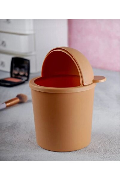 AKTEZ-EL Coffee Mini Desktop Trash Can Color Coffee 1 Lt for Kids with Teddy Bear for Office Study Table
