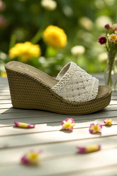 ISPARTALILAR 2503 10.5 cm Wedge Heels Women's Slippers Shoes Wedding Engagement Evening Dress Women's Shoes