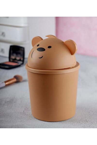 AKTEZ-EL Coffee Mini Desktop Trash Can Color Coffee 1 Lt for Kids with Teddy Bear for Office Study Table