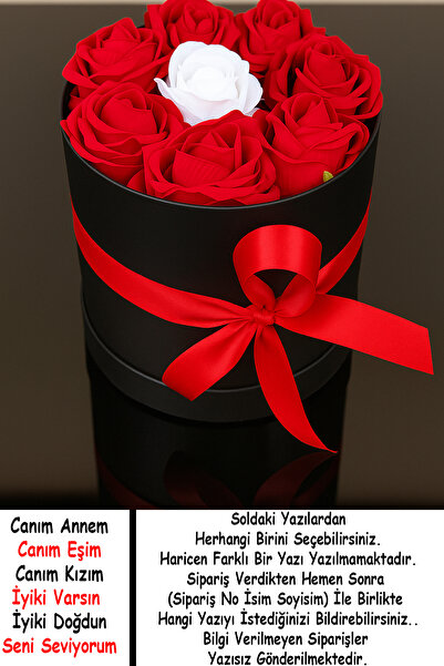 LUZAB 8 Güllü Sevgililer Günü Hediyesi Kutuda Kırmızı Beyaz Yapay Solmayan Kadife Gül