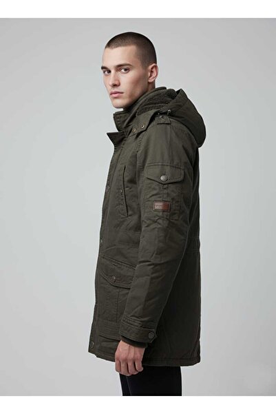 DYNAMO Men's Hooded Fur Lined Waterproof Coated Thick Coat