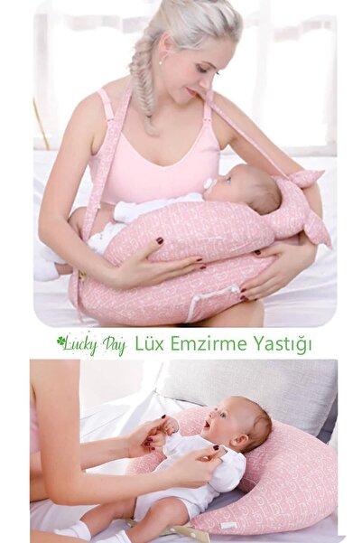 Lucky Day Lüx Emzirme Yastığı, Emzirme Destekleyici Yastık, Emzirme Minderi, Oturma Destek Minderi Pembe
