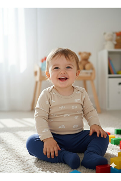 Şimo Butik Girl Boy Child Baby Long Sleeve Snap Fastener Bodysuit-Badi 100% O...