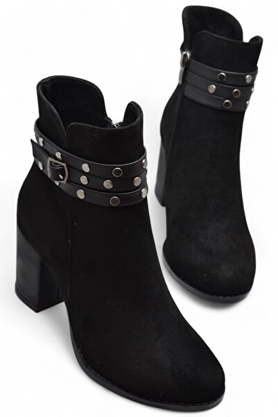 ISPARTALILAR 650 Daily γυναικείες μπότες με τακούνι Παπούτσια Nubuck Μαύρα κλασικά μποτάκια με τακούνι