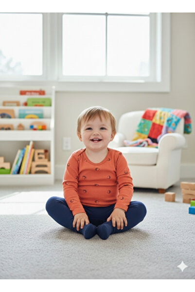 Şimo Butik Girl Boy Child Baby Long Sleeve Snap Fastener Bodysuit-Badi 100% O...