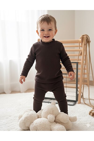 BAHNUR KAHVERENGİ ÇOCUK BEBEK ALT ÜST TAYT BLUZ FİTİLLİ RİBANA TAKIM ALT ÜST ...