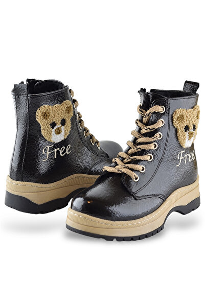 ISPARTALILAR 260 Ortopedik Bağcıklı Fermuarlı Kız Çocuk Bot Ayakkabı Kürklü Siyah Kız Çocuk Bot
