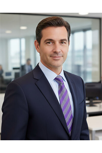 1001 Kravat Navy Blue White Striped 8 cm Wide Lilac Colored Silk Tie