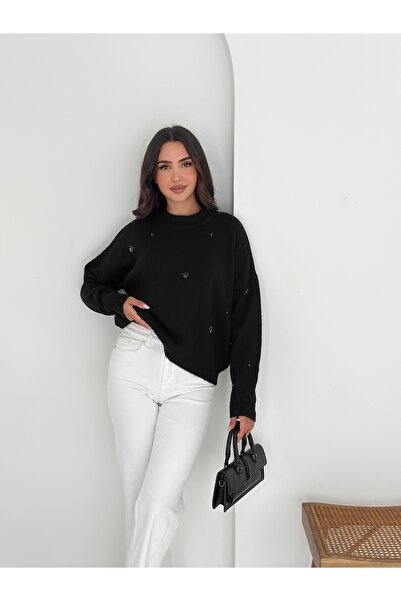 Brantu Pulover elegant de tricotat negru pentru femei Stoned