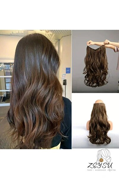 Zeysum Kahverengi Dalgalı Balyaj Saç Çıtçıtlı Postiş Takma Saç 60 Cm 110gr Isıya Dayanıklı Yarımay