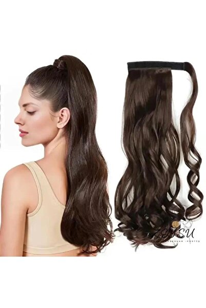 Zeysum Kahverengi At Kuyruğu Saç Dalgalı Cırtcırtlı Takma Postiş Saç 60 Cm Is...