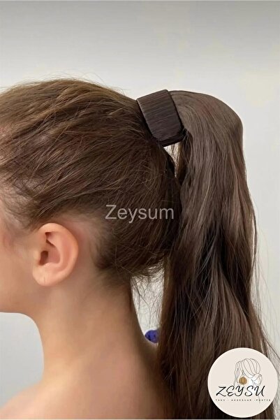 Zeysum Kestane Kahverengi At Kuyruğu Saç Dalgalı Cıtçıtlı Takma Postiş Saç 60...