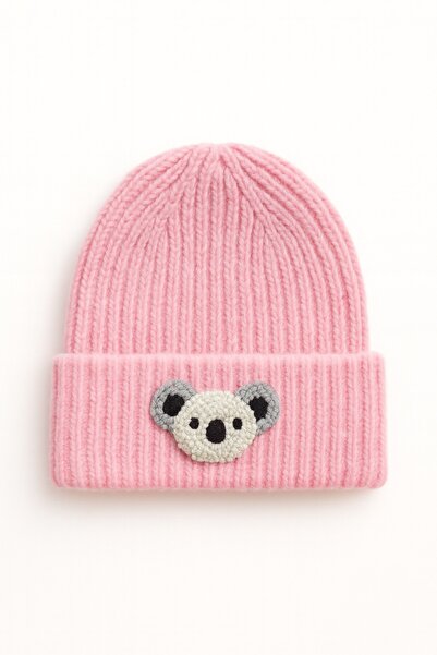 byebruketenci Pink Beret Koala Punch Patterned Luxury Wool Children's Beret Hat Christmas Gift Beret