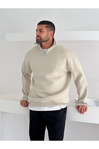 İLKCET MODA Φούτερ Unisex με φερμουάρ σε ανοιχτό μπεζ χρώμα