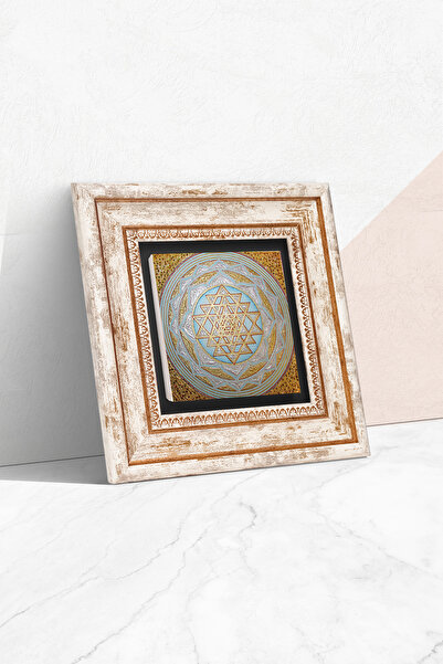 Pinecone Sri Jantra uokvirena kamena zidna slika - Dekorativna moderna umetno...