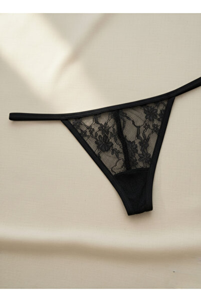 Hmd 3-Piece Lace Patterned Black String Women's Thong Flexible & Comfortable