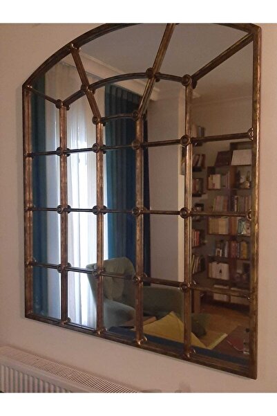 artglass vitray Metal Görünümlü Ahşap Eskitme Li Dekoratif Ayna 115x130cm