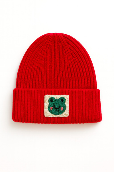 byebruketenci Beretă roșie din lână, beretă de Crăciun cu broască punchli