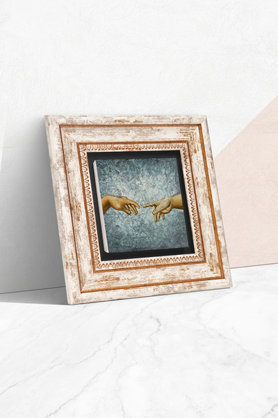 Pinecone Mikelanđelo Stvaranje Adama Uramljena kamena zidna umetnost - Dekora...