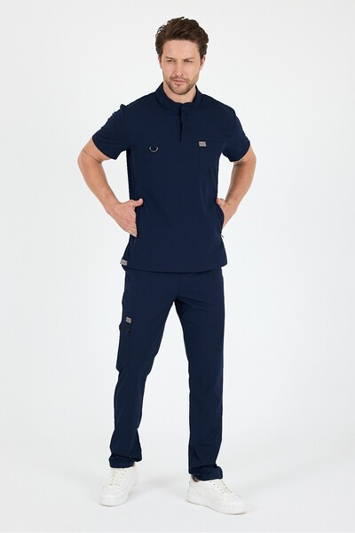 MAZEY UNİFORM زي موحد للممرضات والأطباء بياقة حكم من الليكرا باللون الأزرق ال...