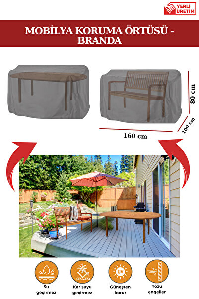 Breen Gri Bahçe Mobilya Koruma Örtüsü Branda 160x100x80 Cm - Santimetre, Su Geçirmez, Güneşten Korur